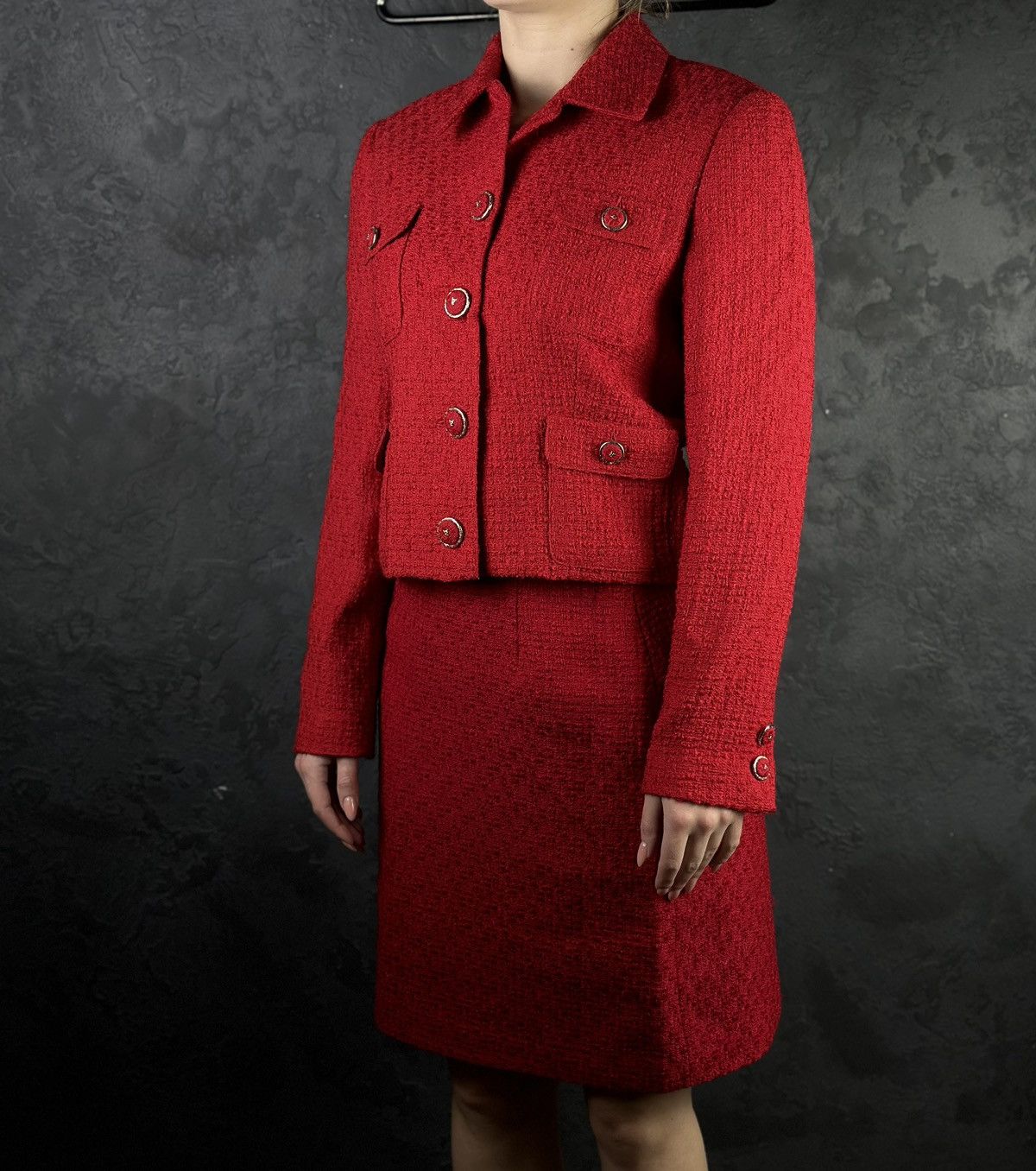 Archive!! VERSACE Classic V2 80s Red Skirt Jacket Suit Wool - Main Image