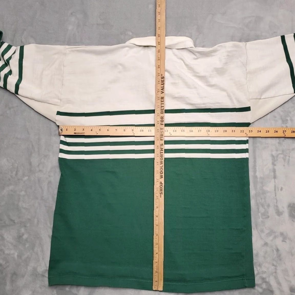 Vintage VINTAGE Peerless Gangrenes Rugby Shirt Mens Large Green Striped 80s Australia Old Boys Polo Jersey Long Sleeve Collar Mens Size US M / EU 48-50 / 2 - 6 Thumbnail