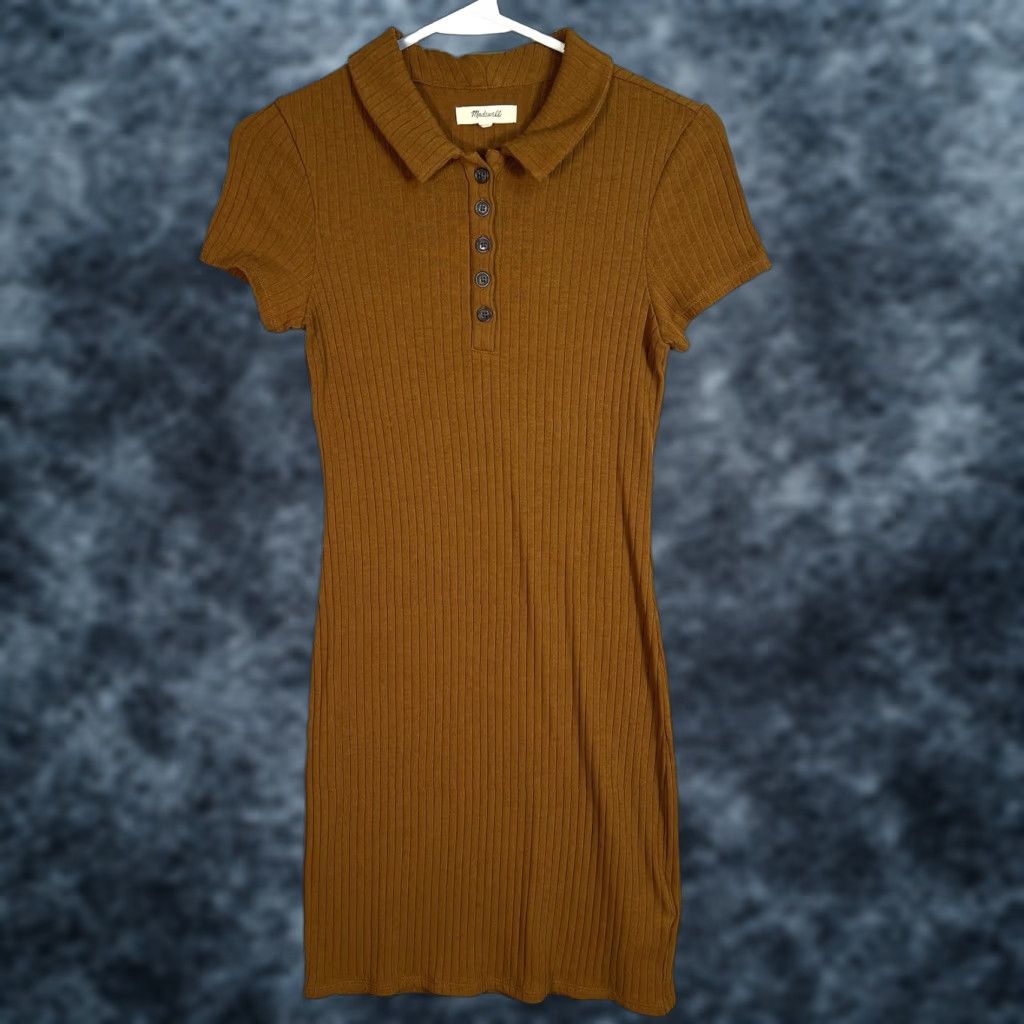 Madewell VINTAGE Madewell Ribbed Polo Knit Mini Dress Shirt Womens Small Brown Size S / US 4 / IT 40 - 1 Thumbnail