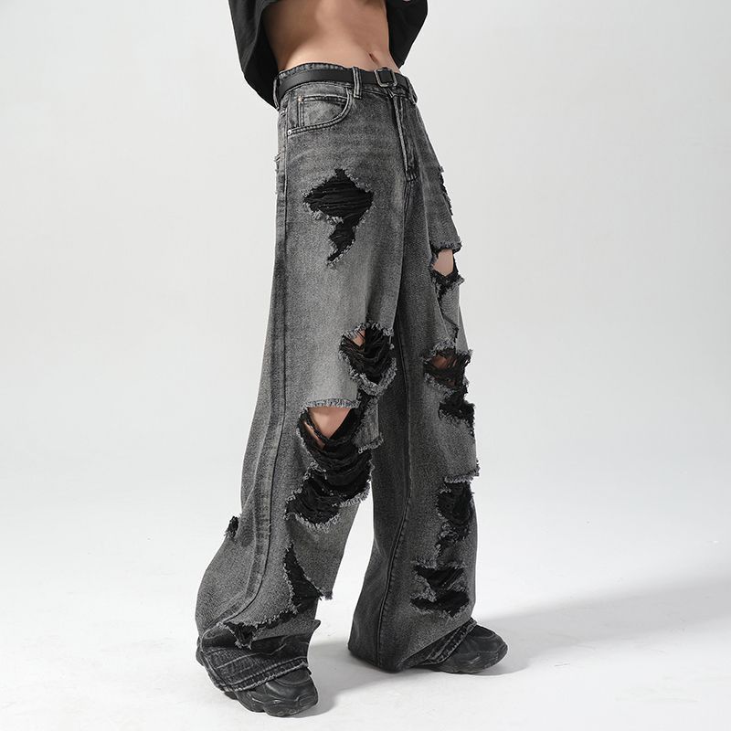 Vintage Men's Loose-Fit Distressed Wide-Leg Ripped Jeans Size US 32 / EU 48 - 2 Thumbnail