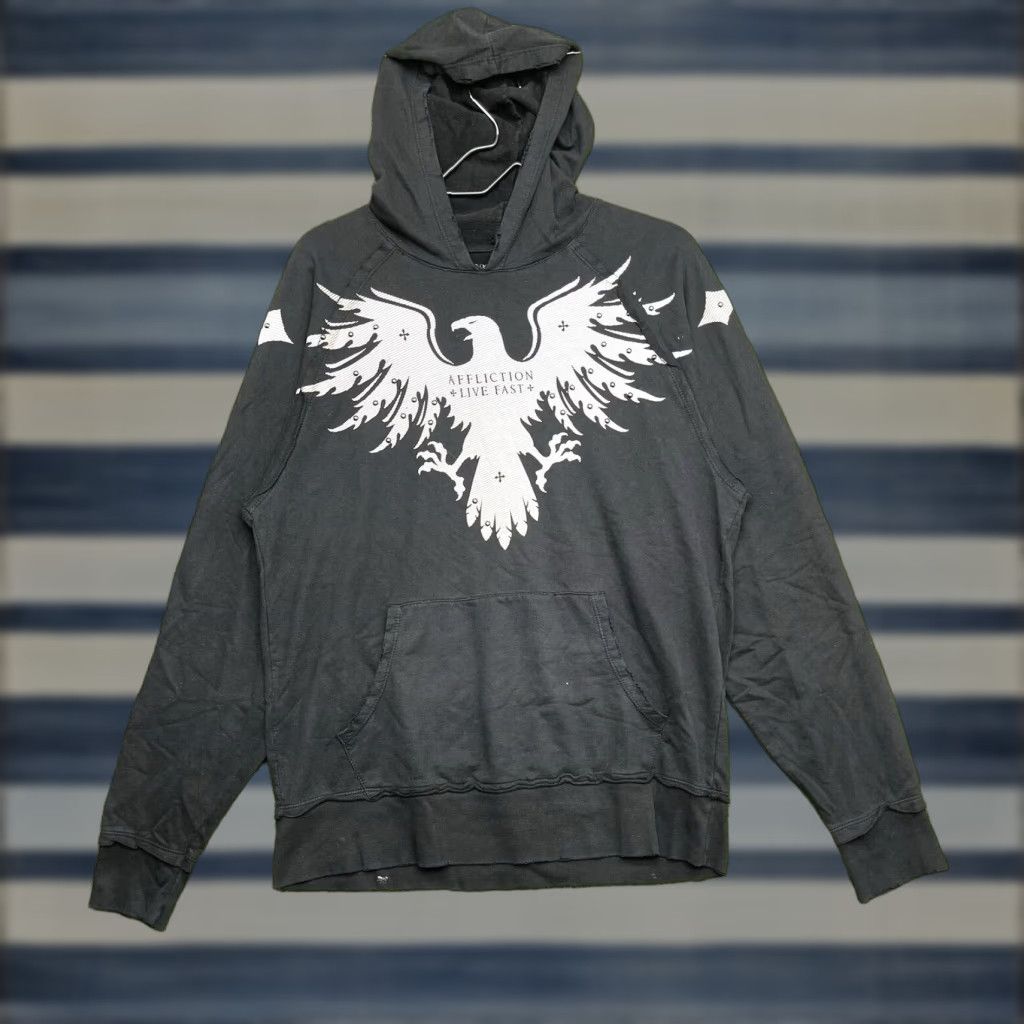 Affliction VINTAGE Affliction Hoodie Mens Medium Eagle Shield Crest Military Lightweight Live Fast Black Size US M / EU 48-50 / 2 - 1 Thumbnail