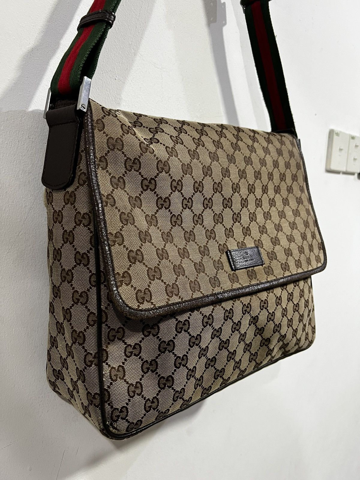 Gucci GUCCI Monogram Web Medium Flap Messenger Beige Dark Brown Size ONE SIZE - 2 Thumbnail