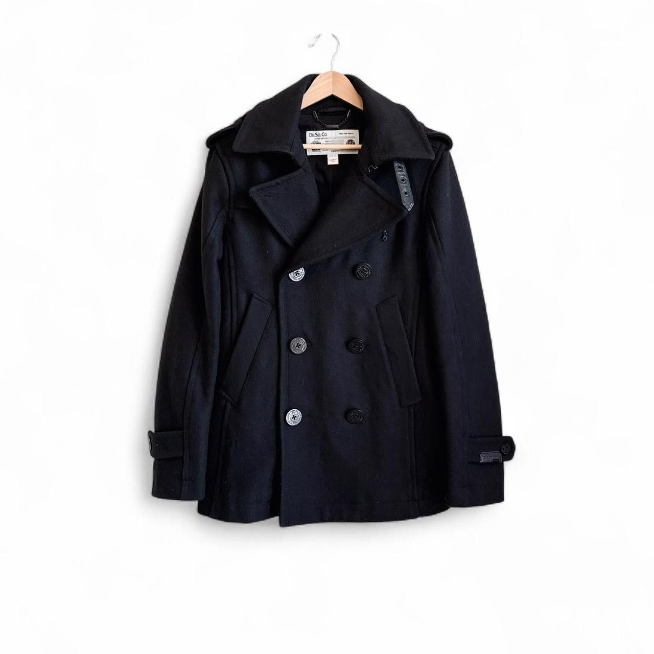 Diesel black wool archive military peacoat trench jacket S