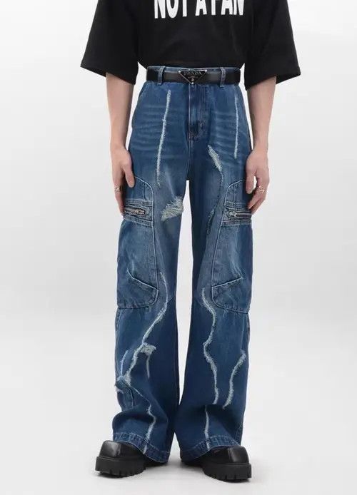VIBE Retro raw edge washed distressed wide leg jeans Size US 32 / EU 48 - 2 Thumbnail