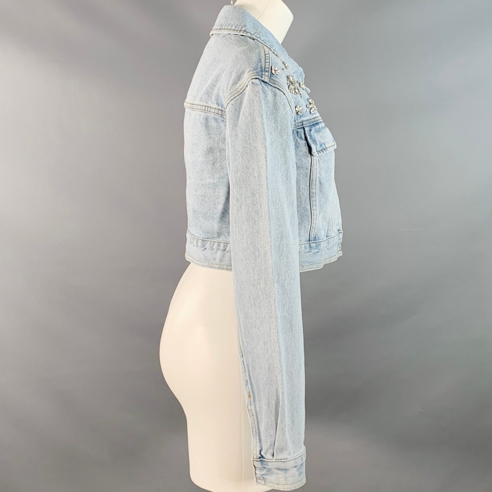 Self-Portrait SELF-PORTRAIT 6 Blue Cotton Rhinestones Cropped Denim Jacket Size M / US 6-8 / IT 42-44 - 3 Thumbnail