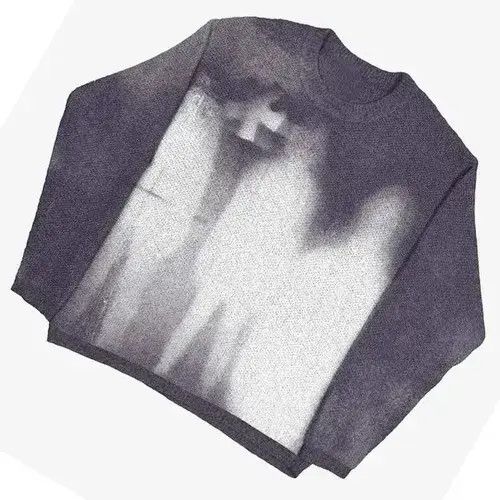 Japanese Brand × Vintage Y2K people fuzzy pattern printed sweater round neck leisu Size US M / EU 48-50 / 2 - 4 Thumbnail