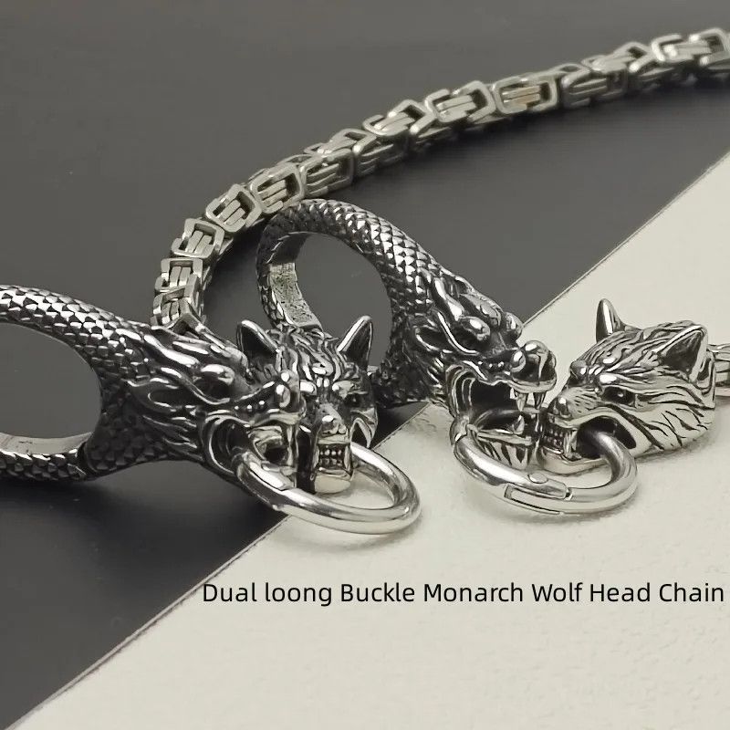 Japanese Brand × Jewelry Stainless Steel Wolf Head Punk Pants Chain Silver Size ONE SIZE - 3 Thumbnail