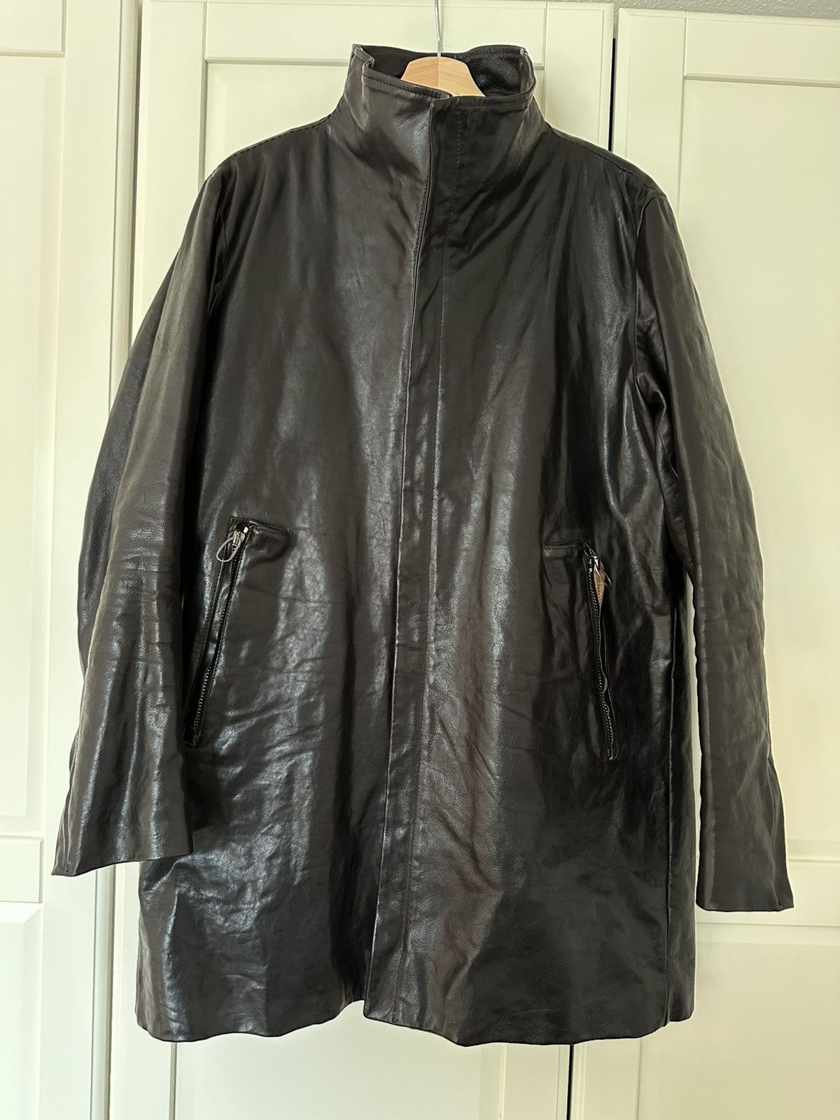 Daniele Basta Long High Neck Leather Jacket With Thindown Padding Size US L / EU 52-54 / 3 - 1 Thumbnail