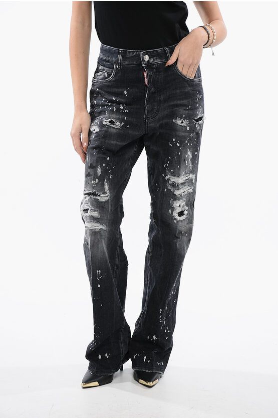 Vintage Effect Wide Leg ROADIE Jeans with Rhinestone 24cm