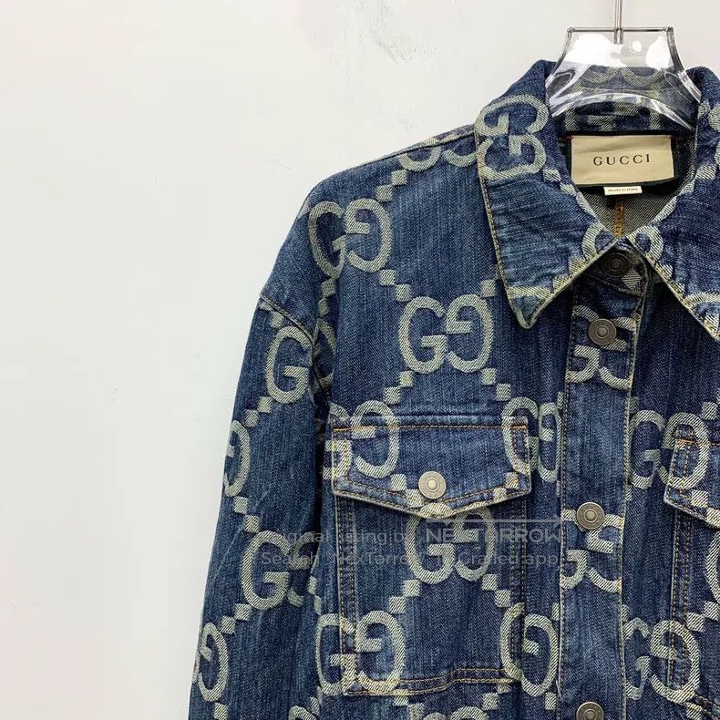 Gucci Gucci Blue logo jacquard full-print cotton lapel single-br Size 28" / US 6 / IT 42 - 3 Thumbnail