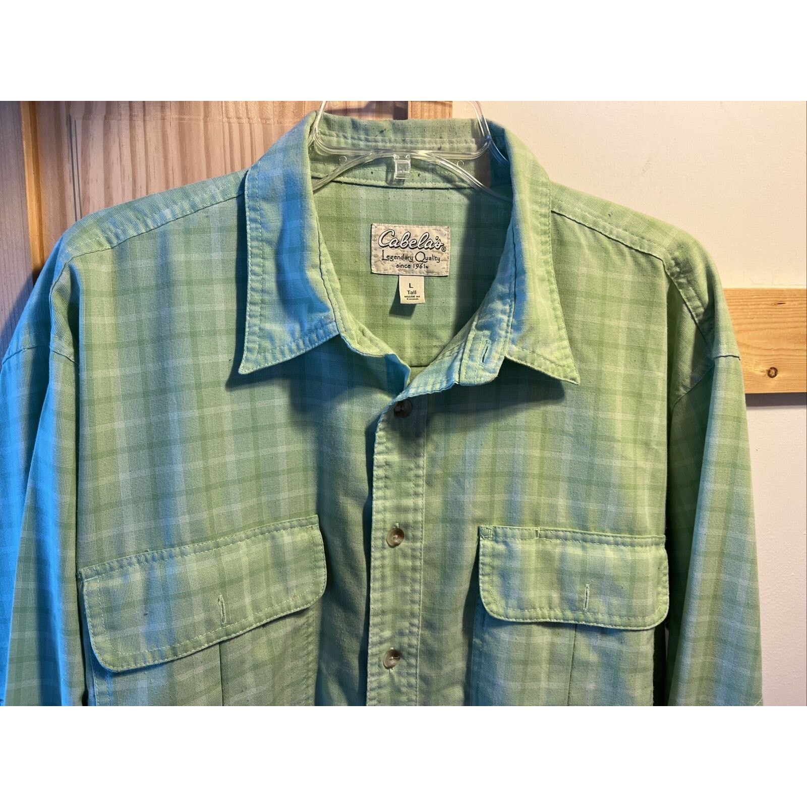 Cabelas Cabela’s Men’s L Green Check LS Button Polyester Blend Shirt Size US L / EU 52-54 / 3 - 10 Thumbnail