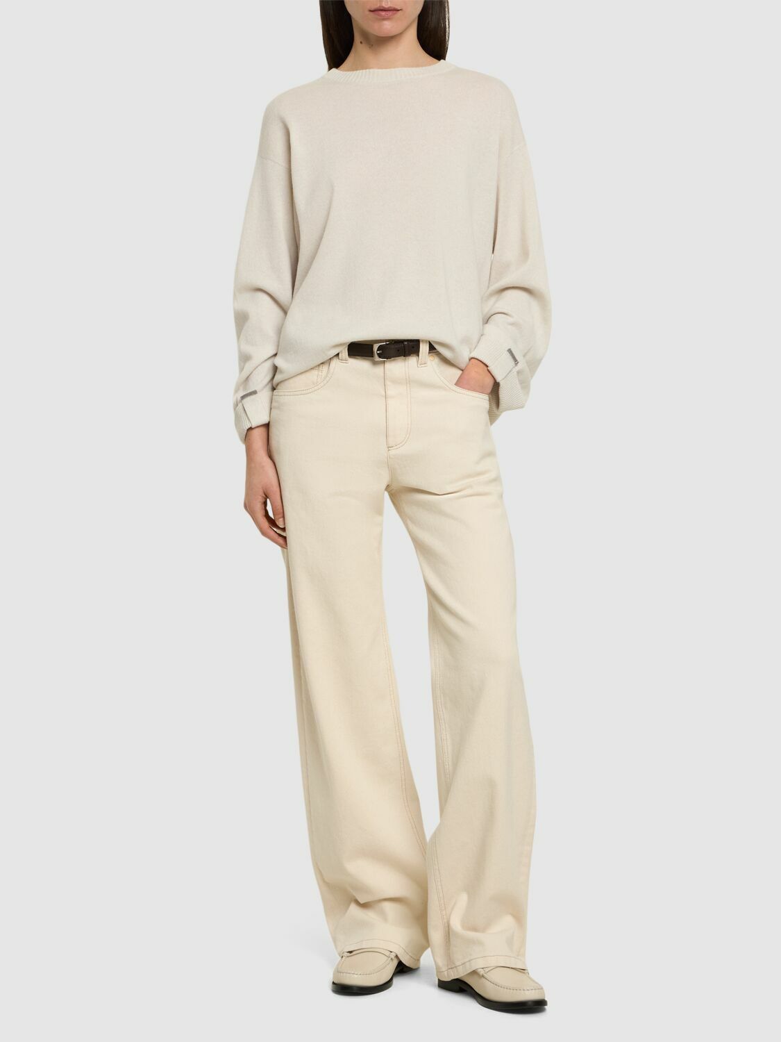 Brunello Cucinelli o1y0825 Crewneck Cashmere Blend Sweater in Off-White Size M / US 6-8 / IT 42-44 - 5 Thumbnail