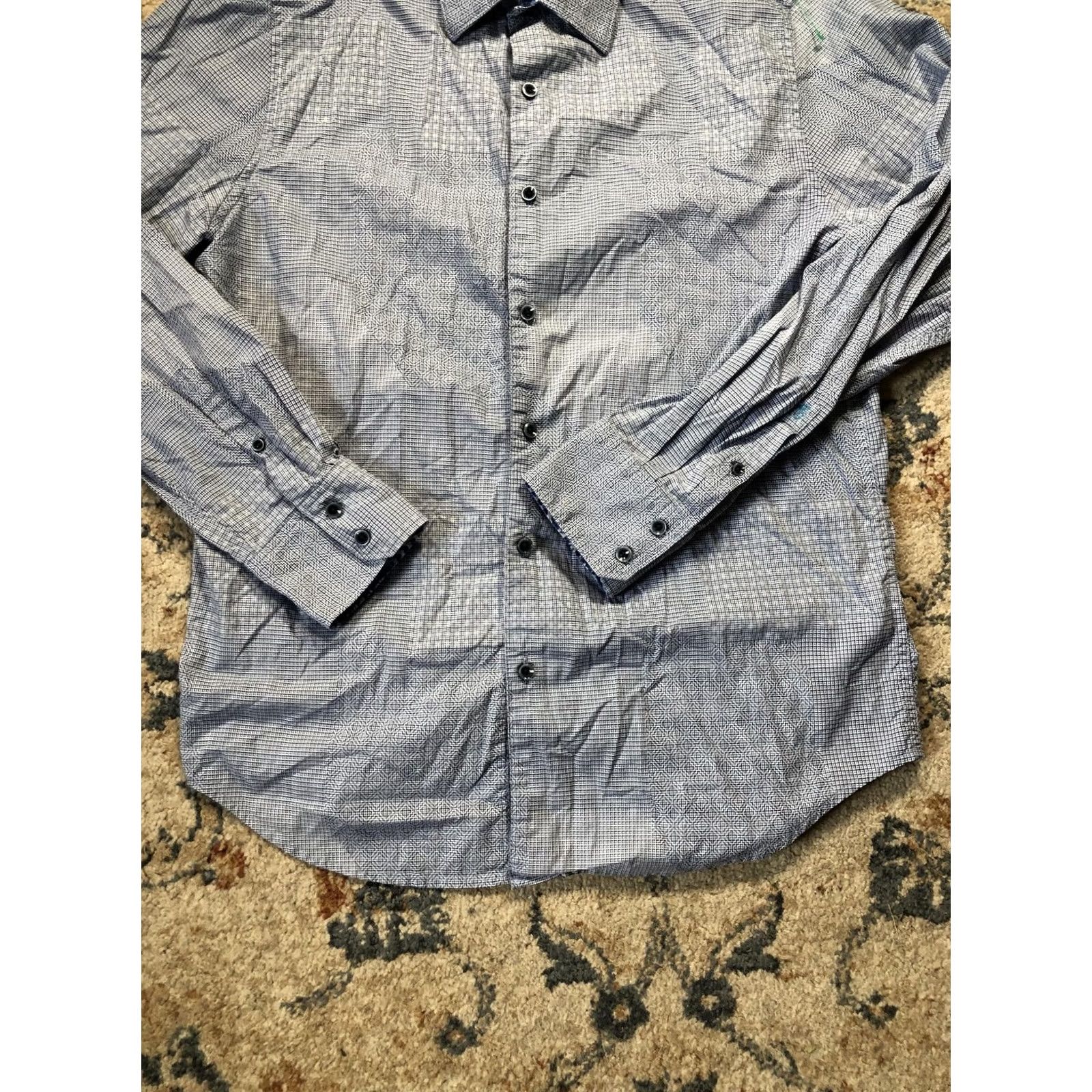 Robert Graham VINTAGE? Robert Graham Shirt Mens XL Blue Tailored Fit Button Down Geometric Long Sleeve Size US XL / EU 56 / 4 - 5 Thumbnail