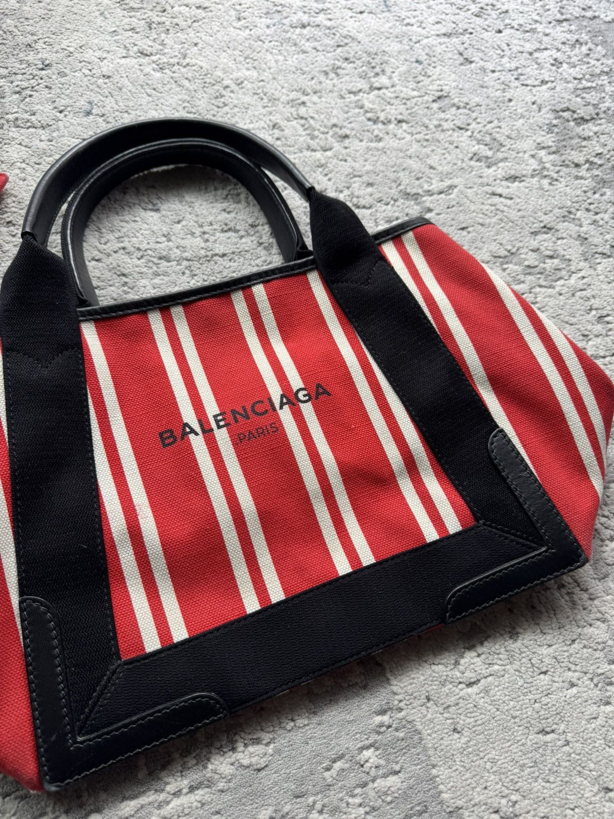 Balenciaga Balenciaga Navy Cabas Striped Tote Bag Size ONE SIZE - 3 Thumbnail