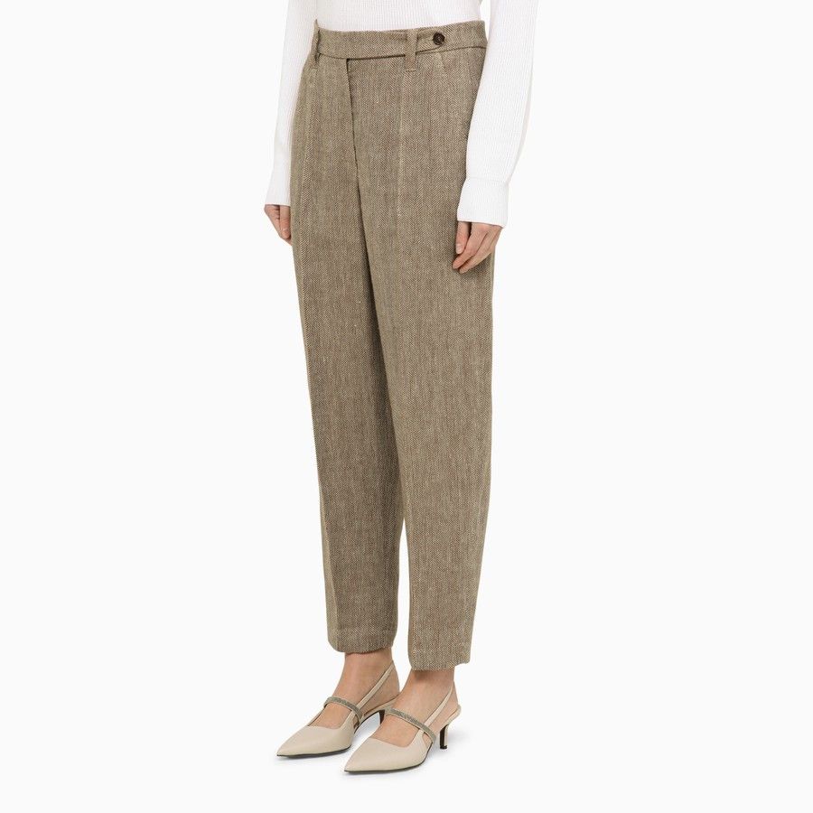 Brunello Cucinelli o1d2blof0824 Linen Trousers in Tobacco Size 27" / US 4 / IT 40 - 3 Thumbnail