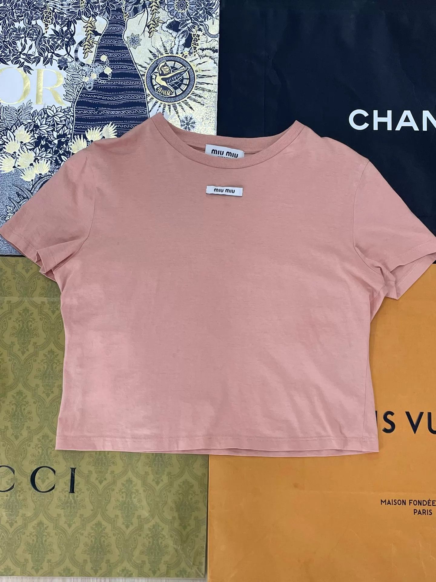 Miu Miu MIU MIU Pink Logo Short Tee M Size M / US 6-8 / IT 42-44 - 1 Thumbnail