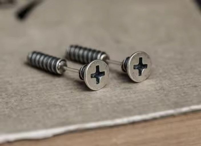 Sterling Silver 925 Sterling Silver Punk Hiphop Style Screw Stud Earrings Size ONE SIZE - 1 Thumbnail