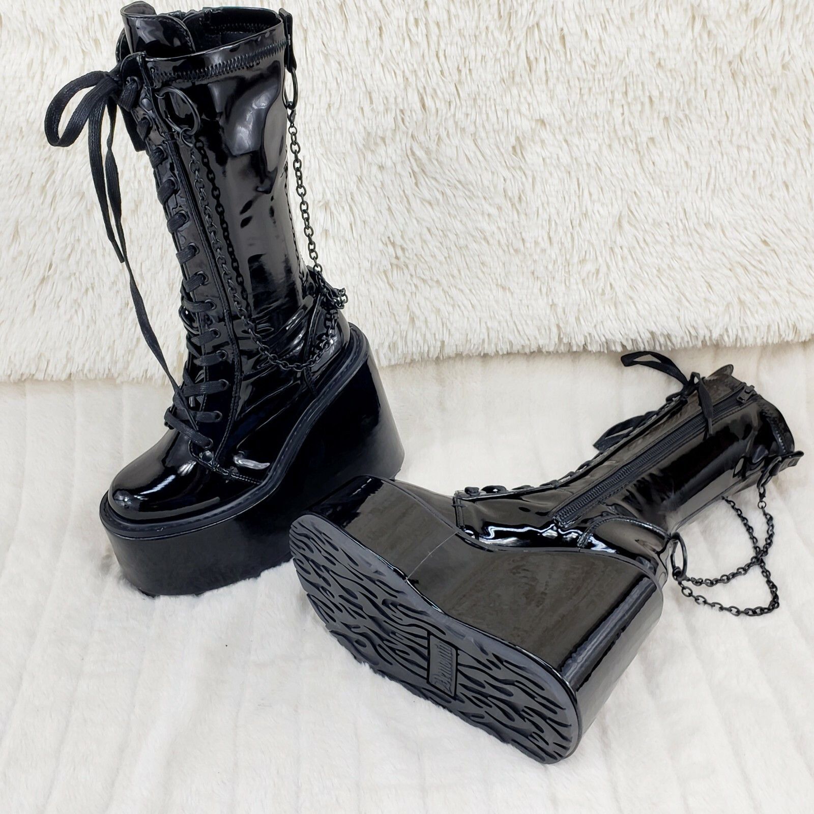 Demonia Cult DEMONIA Swing 150 Black Stretch Goth Knee Boot 5.5" Platform Size US 11 / IT 41 - 7 Thumbnail