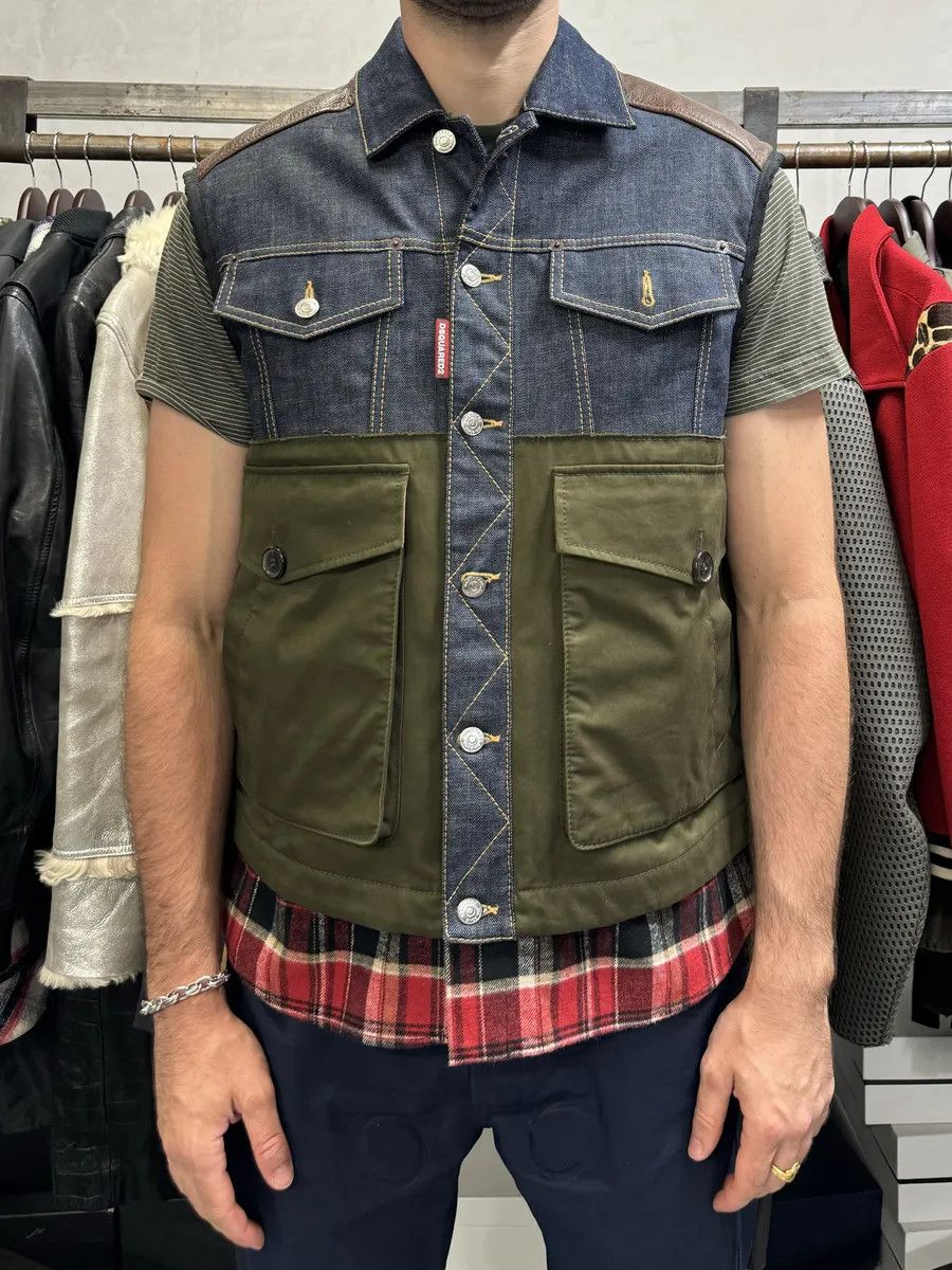 AW2017 DSquared2 Red Puffer Brut Military Denim Vest