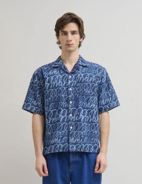 Marni o1w1db10625 Echoes-Print Denim Shirt in Blue Size US XS / EU 42 / 0 - 1 Thumbnail