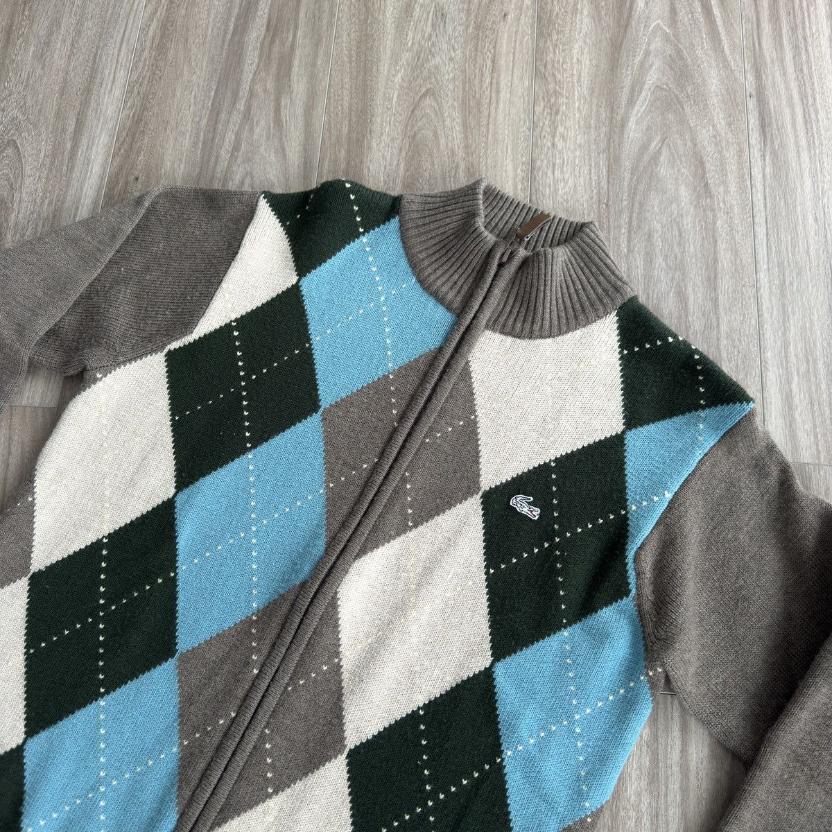 Lacoste Y2K Lacoste Wool Argyle Zip Cardigan Brown Size US M / EU 48-50 / 2 - 3 Thumbnail