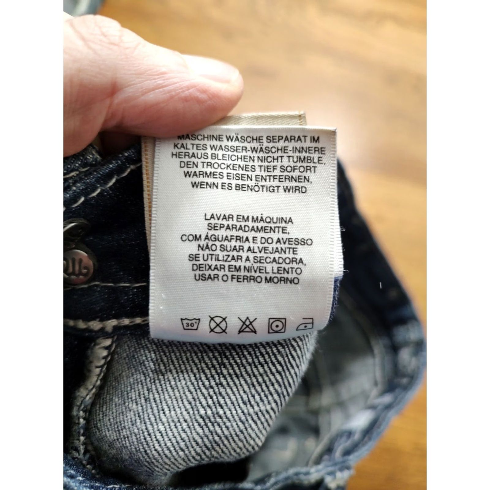 Miss Me Miss Me Jeans Size 27 Straight Denim 5-Pocket Embellished Rhinestone Low Rise Biker Flap Pocket Blue Womens Size 27" / US 4 / IT 40 - 6 Thumbnail