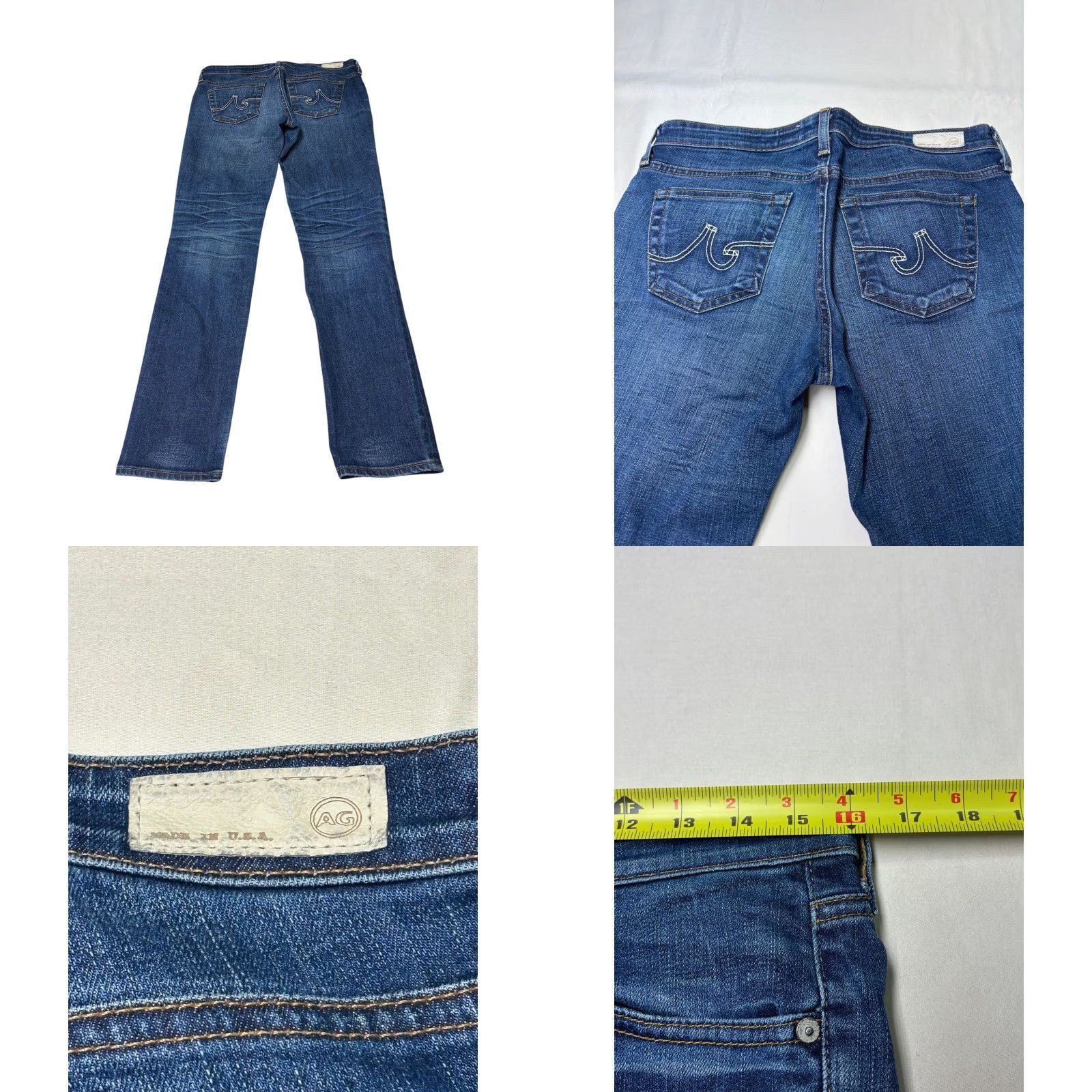 Vintage AG Adriano Goldschmied Stilt Jeans Blue Wash 29R L29 Made USA Slim Straight 5-Pocket Cotton Blend Stretch Womens Denim Size 24" / US 00 / IT 34 - 8 Thumbnail