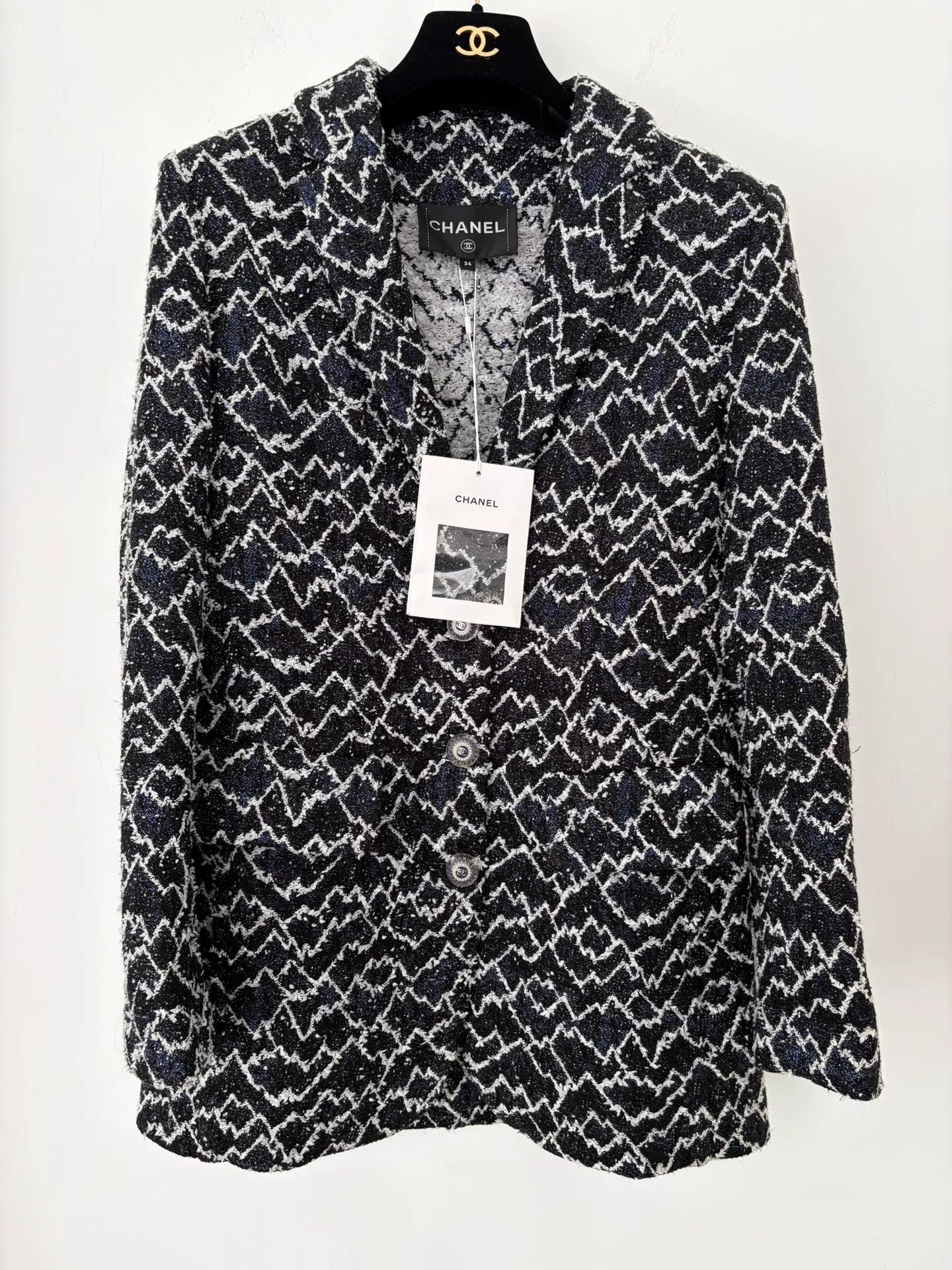 Chanel Chanel Blue White Tweed Pocket Coat Size US XS / EU 42 / 0 - 1 Thumbnail