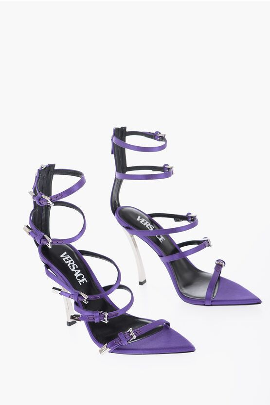image of Versace Pointed Satin Pumps With Jewel Detail 11 Cm Shoes in Violet, Women's (Size 10)