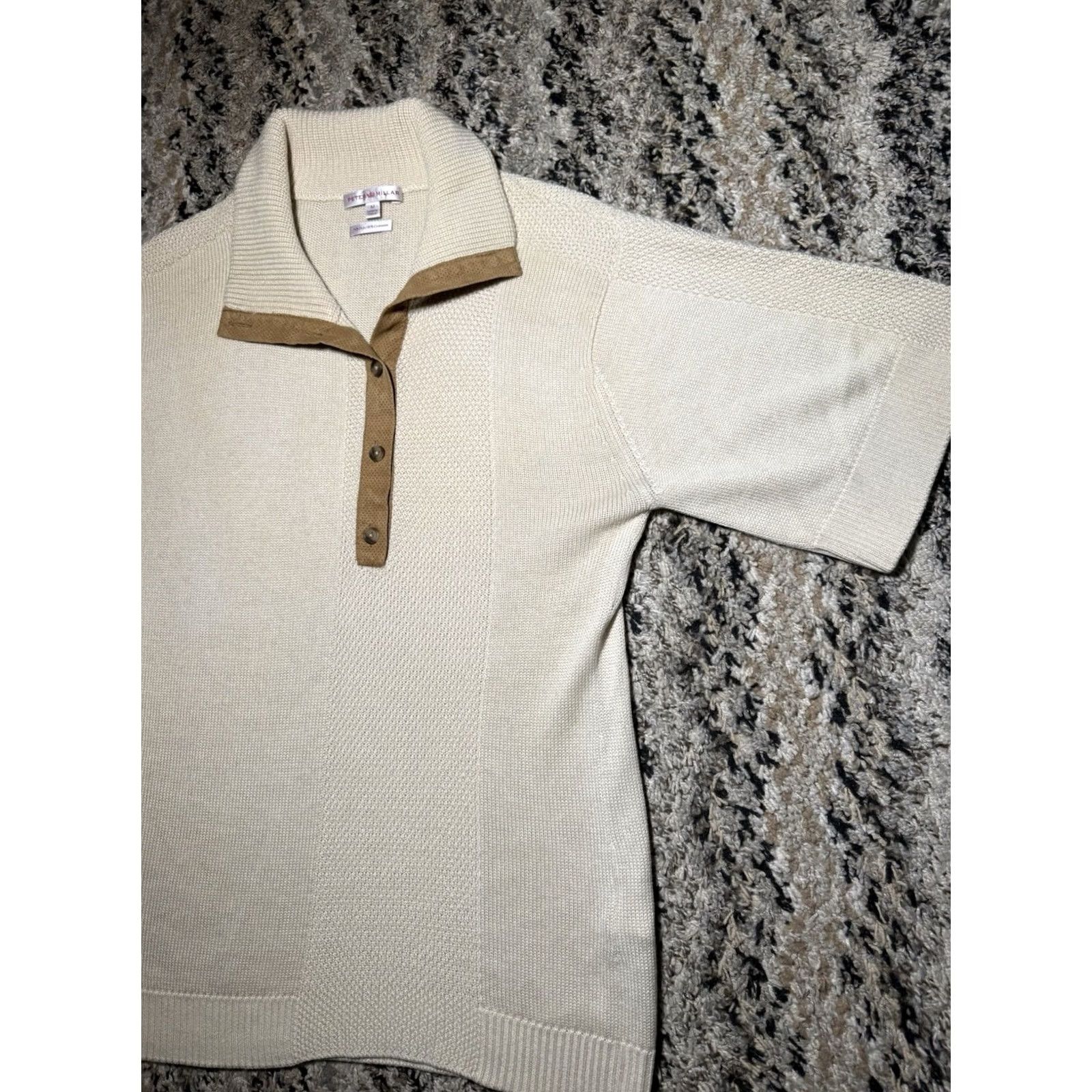 Peter Millar Peter Millar Polo Shirt Beige M Mens Silk Cashmere Blend Knit Stretch Short Sleeve Size US M / EU 48-50 / 2 - 2 Thumbnail