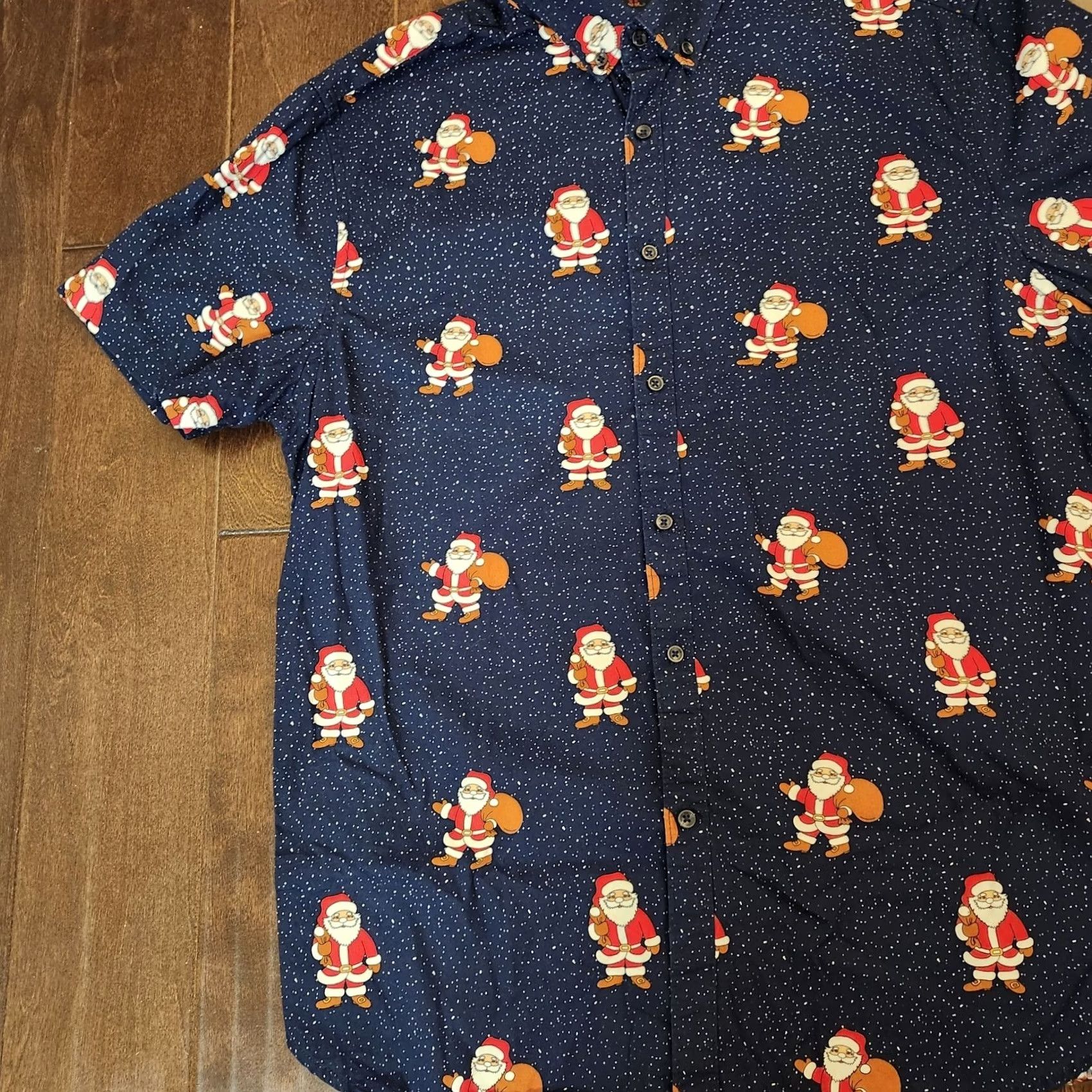 Denime Denim & Flower Button-Down Short Sleeves Santa Claus Graphic Print Denim Shirt Mens Large Blue Size US 33 - 3 Thumbnail