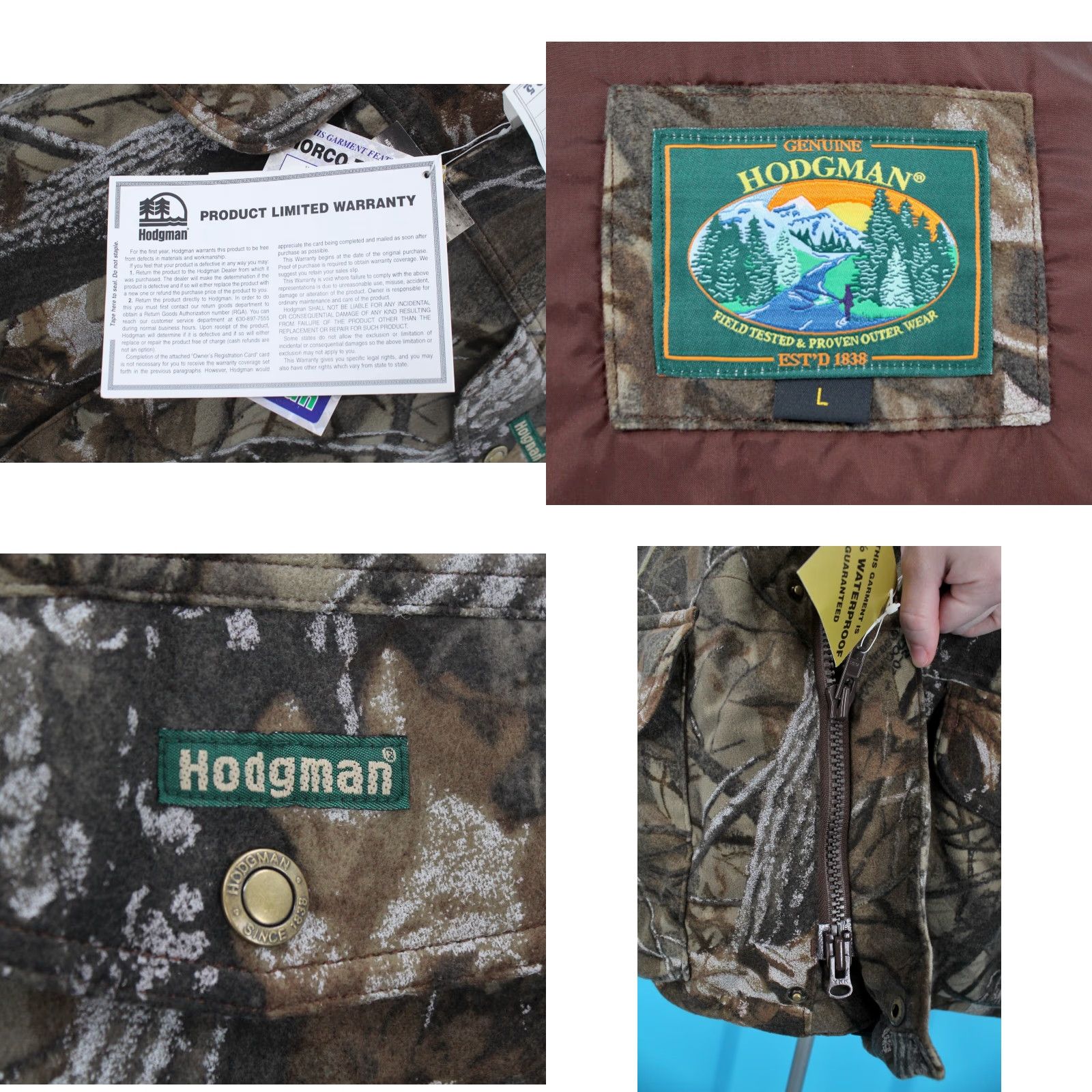 Vintage Hodgman Hunting Jacket Men’s VTG NOS 90s Fleece Camo Waterproof Sz L 1990s Brown"} Size US L / EU 52-54 / 3 - 8 Thumbnail