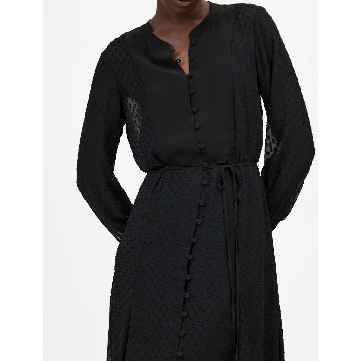 Madewell NWT Madewell Tie-Waist Midi Dress in Clip Dot Black Size XS Size XS / US 0-2 / IT 36-38 - 3 Thumbnail