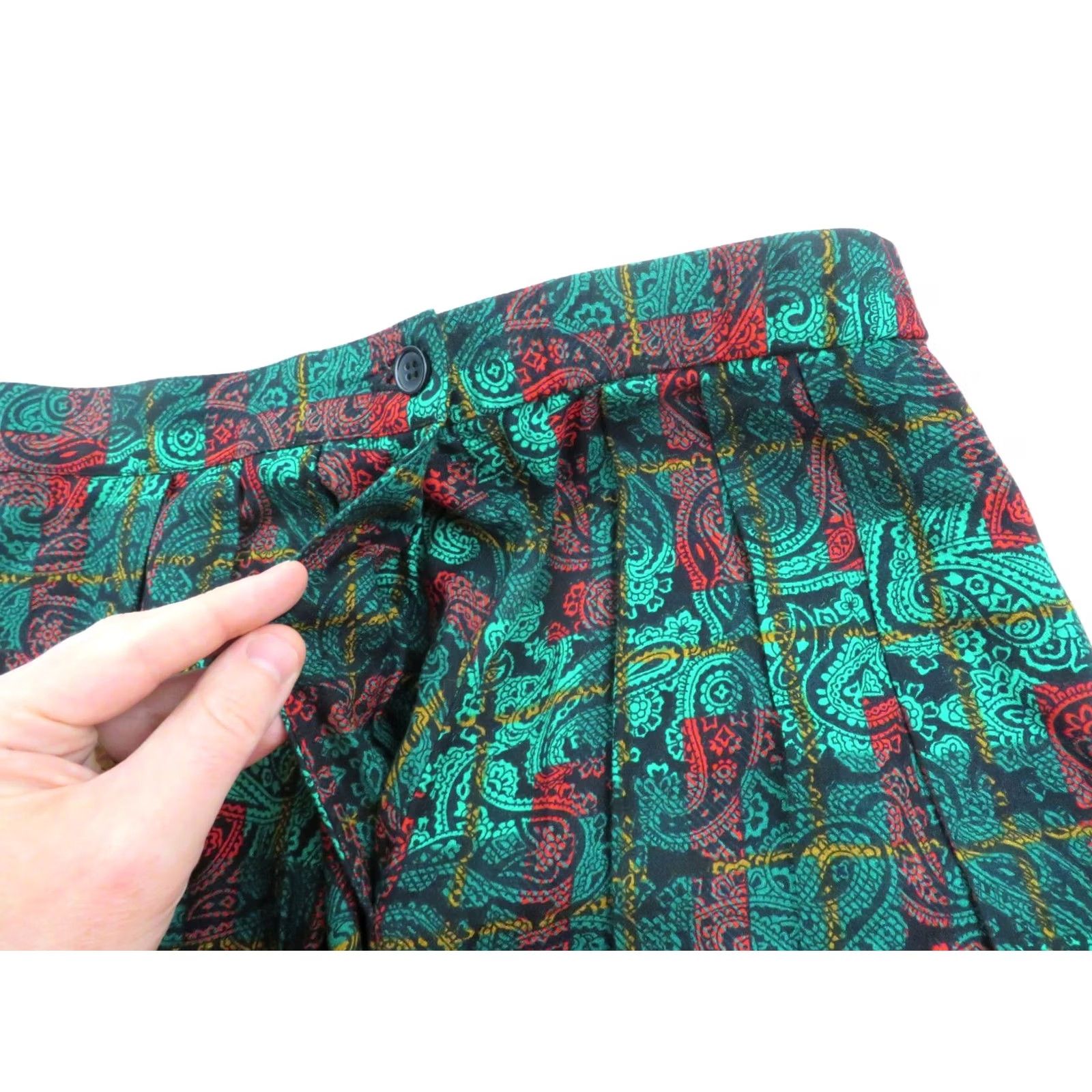 Pendleton VINTAGE Pendleton Skirt Womens 8 Midi A-line Boho Paisley Pleated Floral Green 27” Waist 80s 90s Mens Girls Size 30" / US 8 / IT 44 - 3 Thumbnail