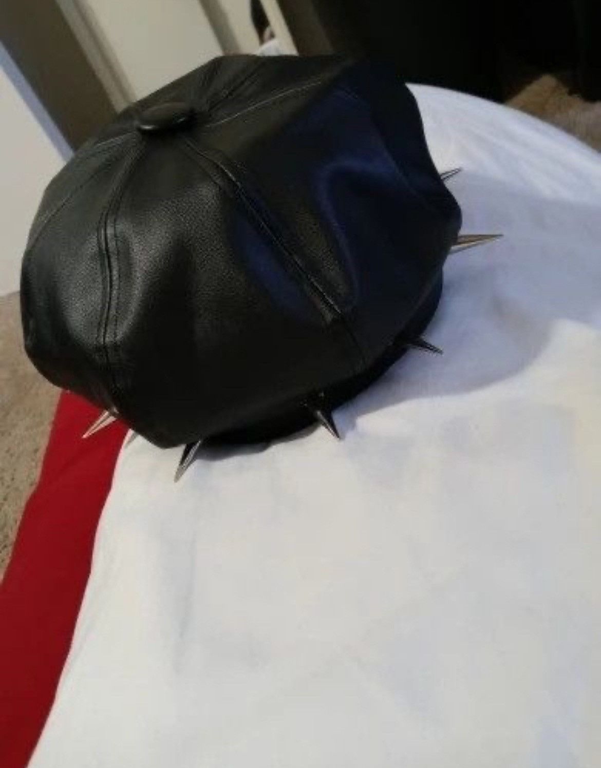 Leather Punk Skull Spike PU Leather Cap Size ONE SIZE - 5 Thumbnail