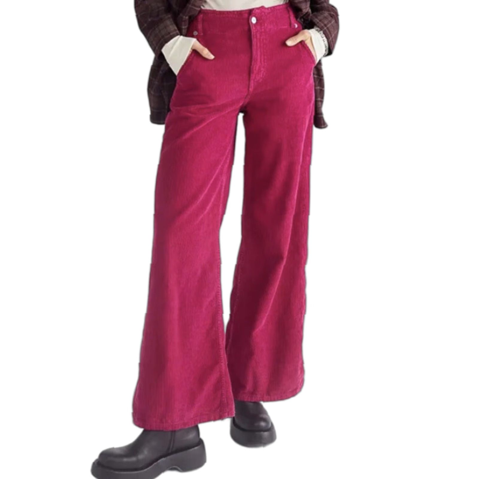 Free People Free People Harlow Mid Rise Wide Leg Pants Size 24 Corduroy Pink Casual Y2K Womens Size 42" / US 20 - 1 Thumbnail