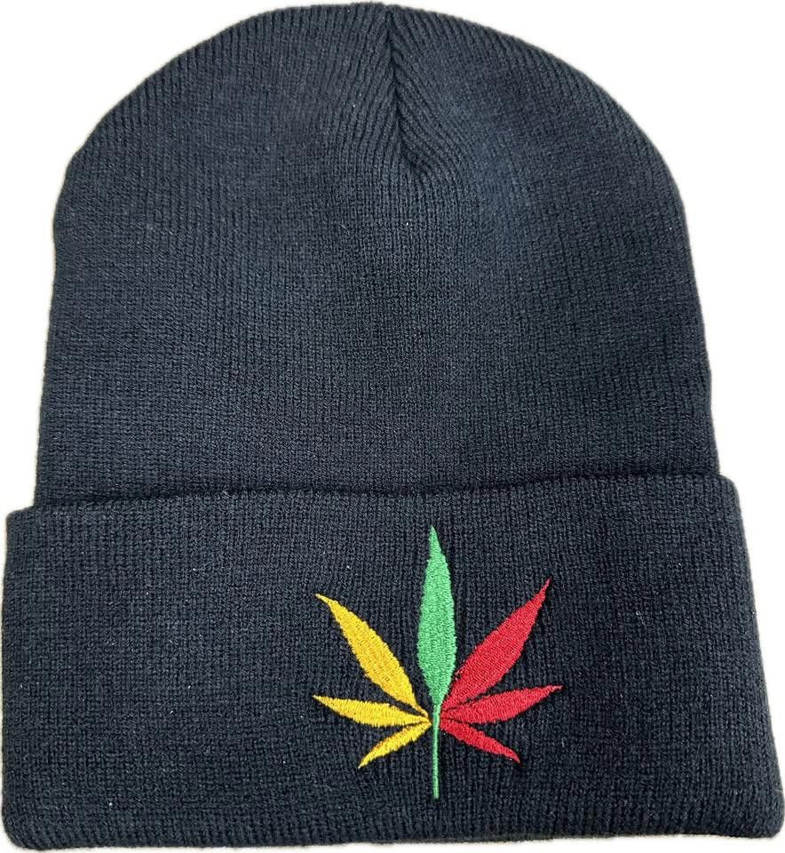 Designer Marijuana Rasta Color Embroidered Beanie NEW Size ONE SIZE - 1 Thumbnail