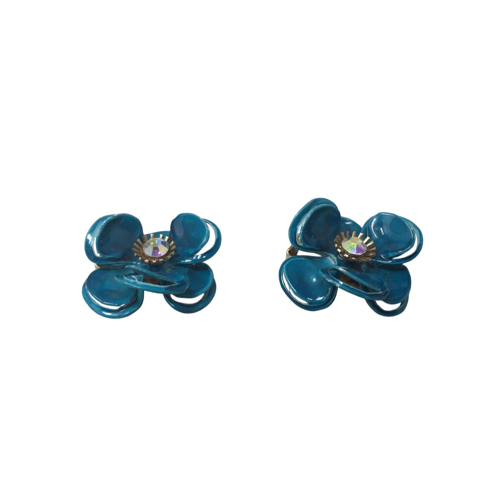 Other Women's Beautiful Gold Tone and Blue Flower Clip On Earrings Size ONE SIZE - 2 Thumbnail