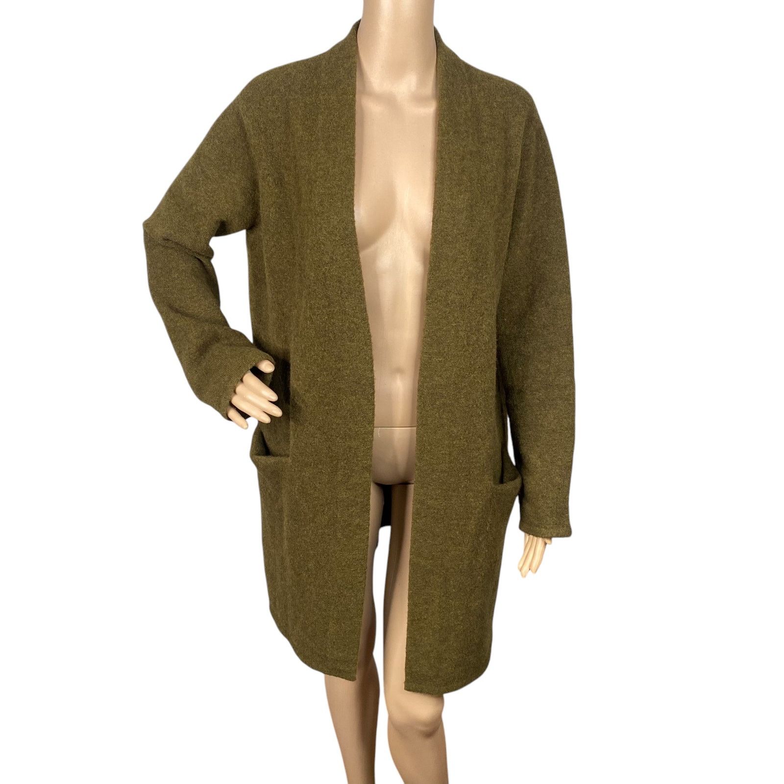 Neiman Marcus Jenni Kayne Merino Wool Yak Olive Green Open Cardigan SZ S Size S / US 4 / IT 40 - 3 Thumbnail