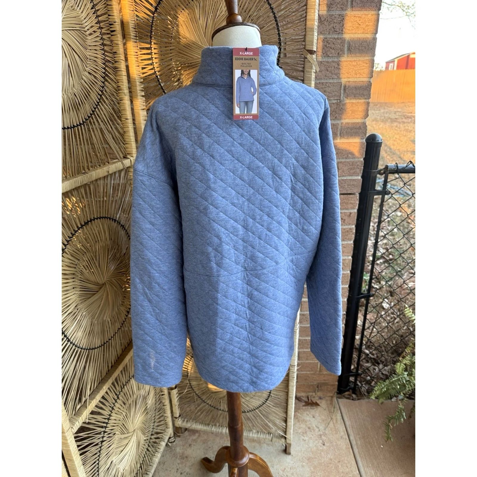 Eddie Bauer Eddie Bauer Quilted Sweater Women XL Blue Long Sleeve Pullover Cotton Blend Mock Neck Mens? Size XL / US 12-14 / IT 48-50 - 4 Thumbnail