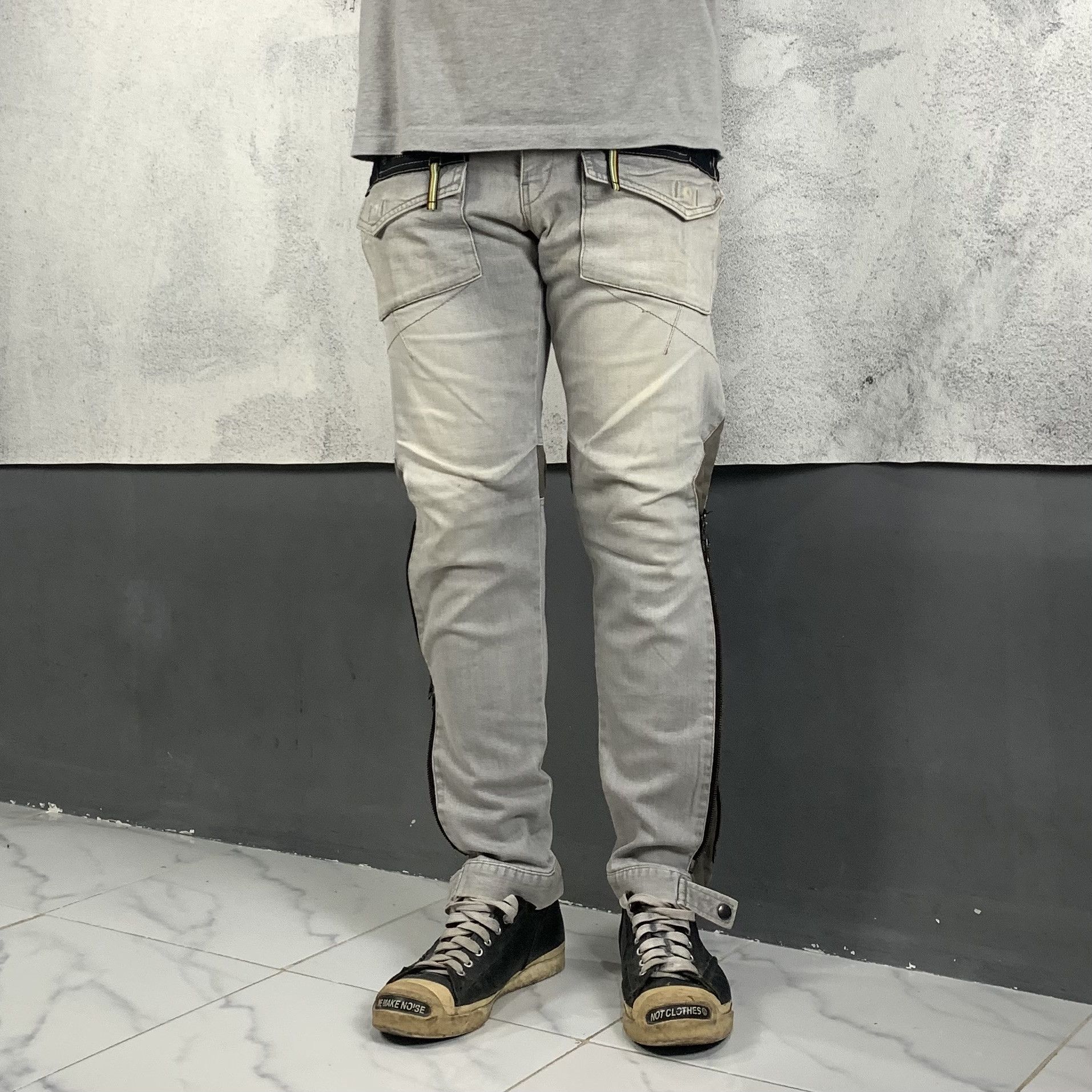 PPFM PPFM Multi Zipper Denim Biker Pants Size US 33 - 2 Thumbnail