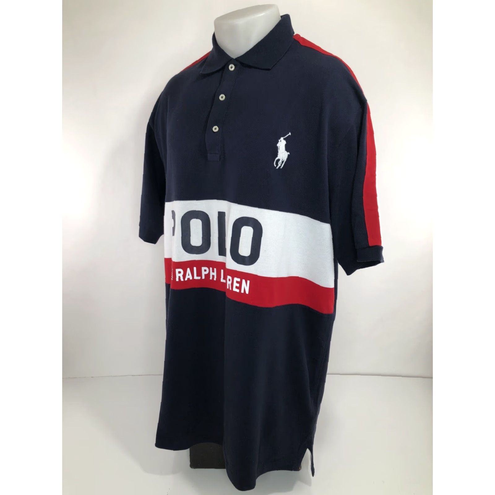 Ralph Lauren VINTAGE Ralph Lauren Polo Shirt Big Pony XL Tall Embroidered Flag Blue Mens XLT Shirt Size US XL / EU 56 / 4 - 2 Thumbnail