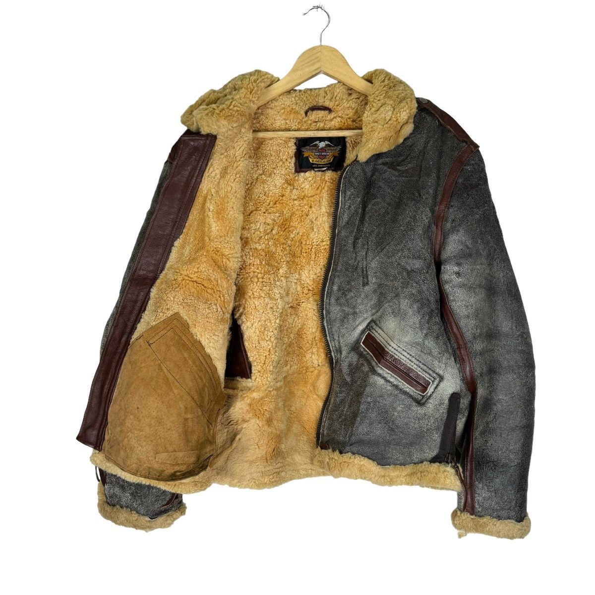 Harley Davidson ☀️HARLEY DAVIDSON B3 SHEEPSKIN BIKERS LEATHER JACKET Size US L / EU 52-54 / 3 - 10 Thumbnail