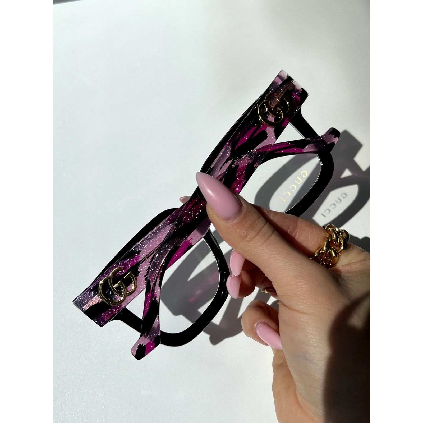 Gucci NEW Gucci GG1549O Black Pink Glitter Eyeglasses Frames Size ONE SIZE - 4 Thumbnail