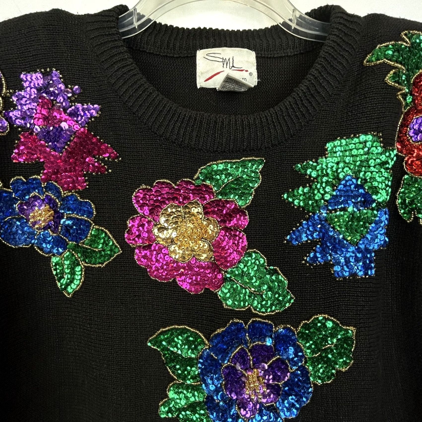 Etro VINTAGE Sequin Sweater Large Floral 90s Retro Black Party Event Womens Size L / US 10 / IT 46 - 6 Thumbnail