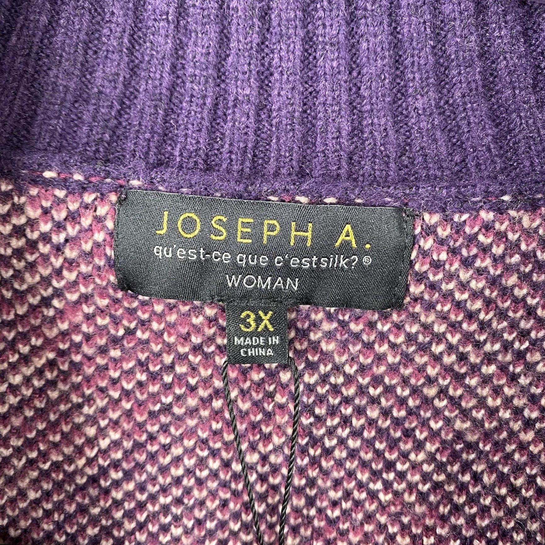 Vintage Joseph A Sweater Womens 3X Purple Floral Mock Neck Pullover Knit Stretchy NWT Size XXL / US 16-18 / IT 52-54 - 4 Thumbnail