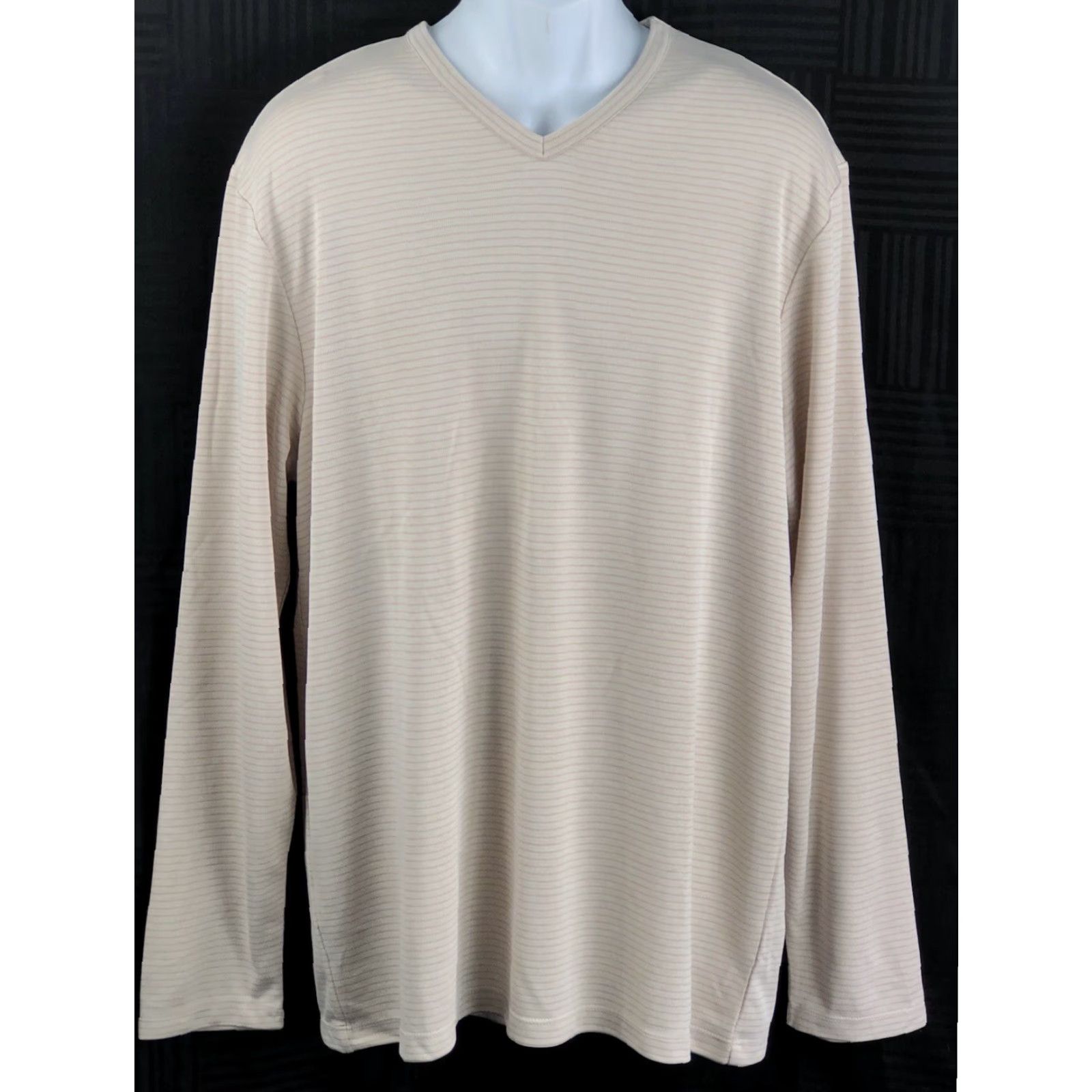 Perry Ellis Perry Ellis Jersey Shirt XL Tan Stripe V-Neck Long Sleeve Pullover Classic Size US XL / EU 56 / 4 - 4 Thumbnail
