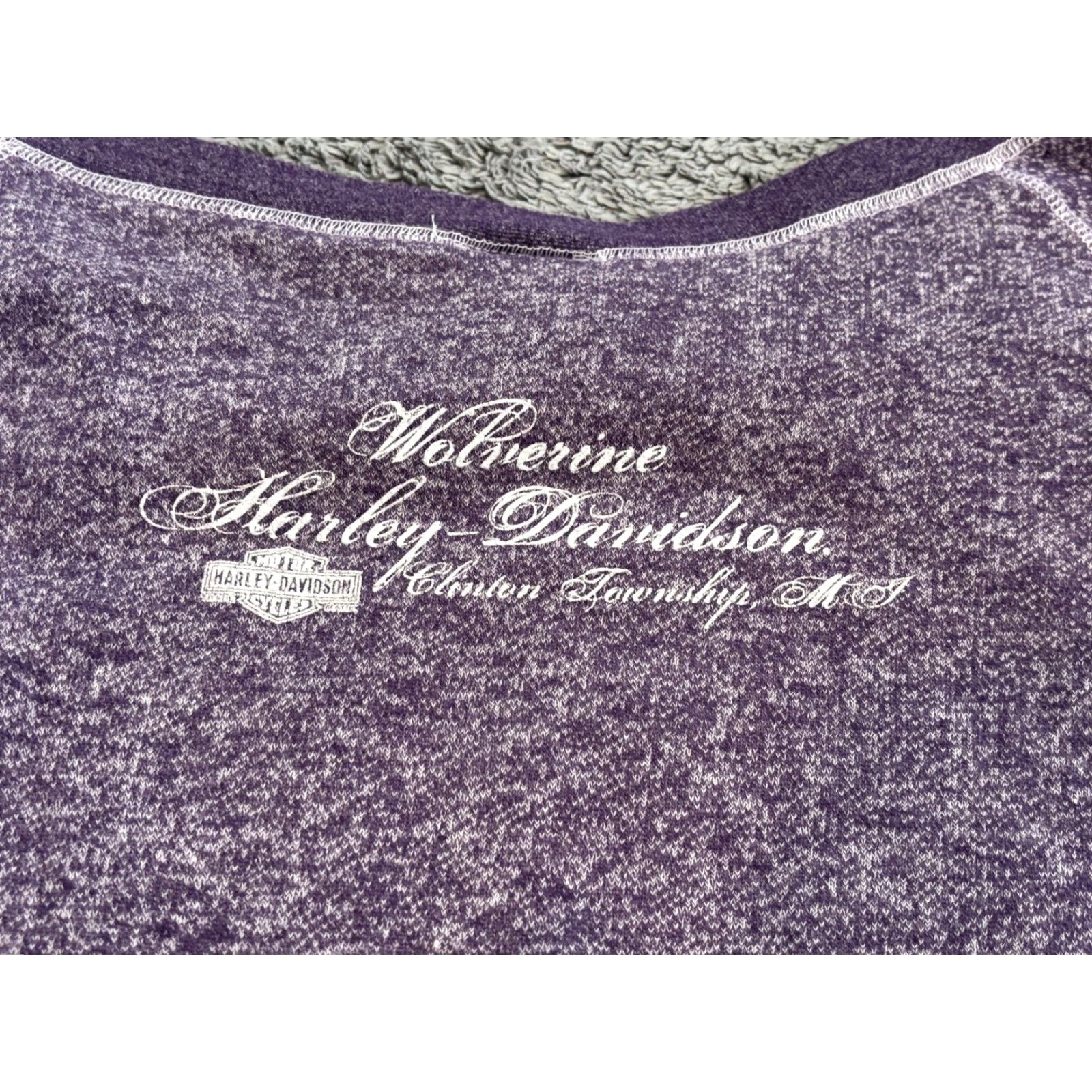 Harley Davidson Harley-Davidson Sweatshirt Womens XL Purple Cropped Wide Neck Off Shoulder Moto Logo Pullover Shirt Size XL / US 12-14 / IT 48-50 - 6 Thumbnail