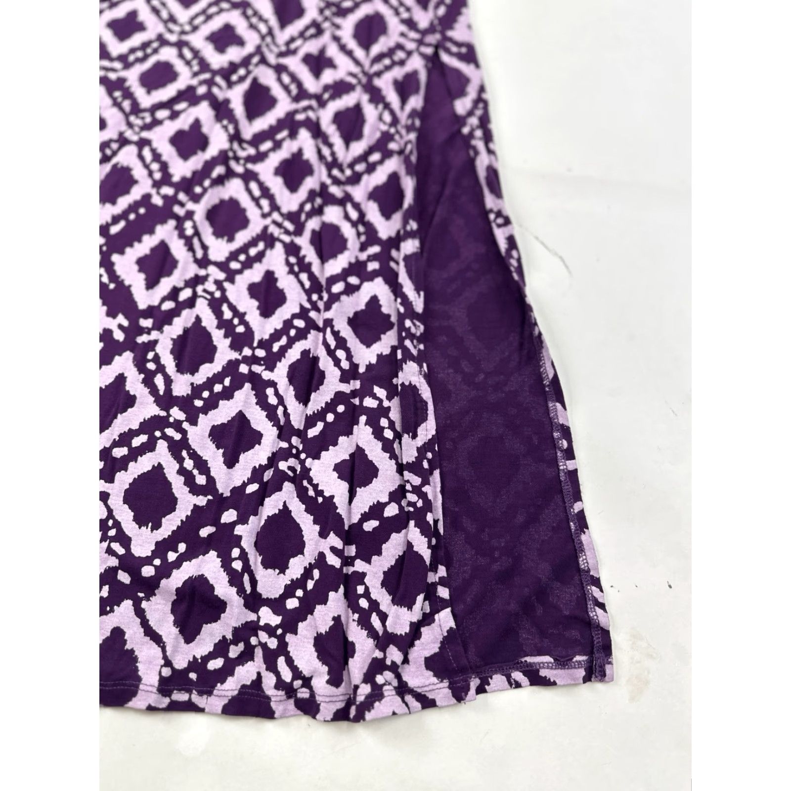 Vintage Fresh Produce Skirt Women L Maxi Purple Gray Geometric Side Slit A-Line Beach Bohemian Casual Travel Tall Long Knit Rayon Spandex Elastic Waist Size 36" / US 14 / IT 50 - 3 Thumbnail