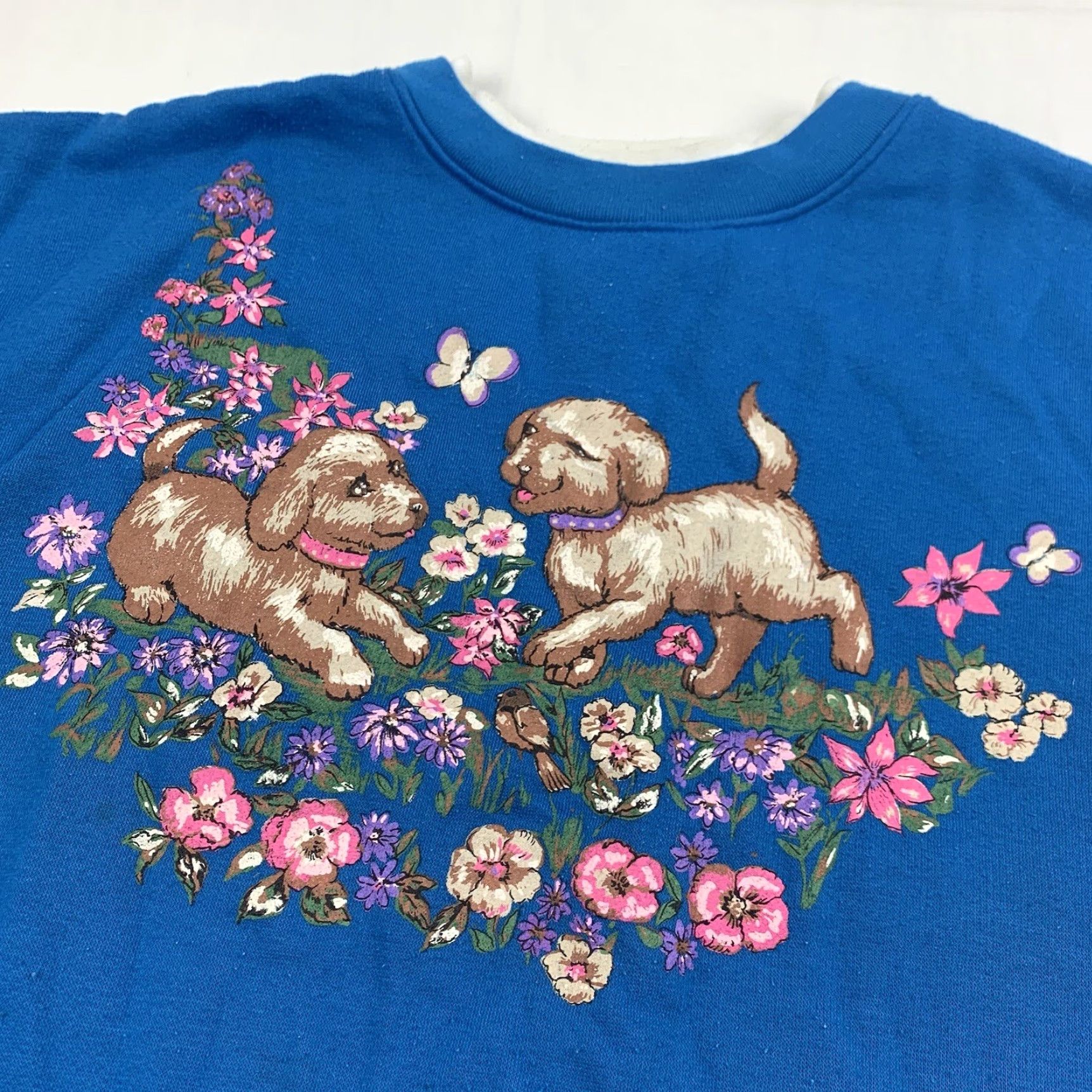 Basic Editions VINTAGE Basic Editions Sweatshirt Womens Medium Blue Puppy Flowers 90s Activewear Size M / US 6-8 / IT 42-44 - 2 Thumbnail